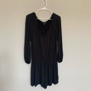 Black Romper, Criss-Cross V-Neck Longsleeve